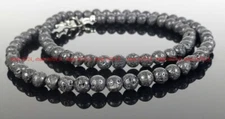 Fashion Genuine 6/8/10mm Black Lava Stone Necklace Round Gemstone Beads 16-36"