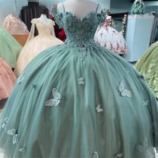 Shiny Quinceanera Dresses Ball Gown 3D Flower Applique Sweet 15 16 Prom Dress