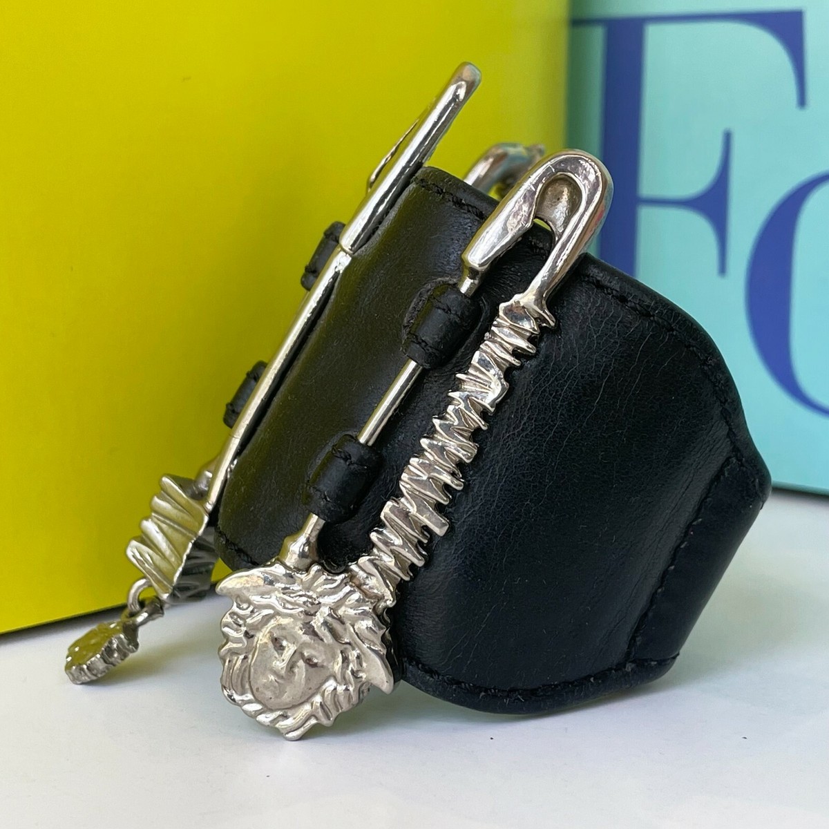 GIANNI VERSACE black leather cuff w/ Safety Pins from S/S 1994 | eBay
