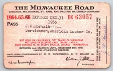The Milwaukee Road Railroad 1964-65 Yearly Train Pass #63057