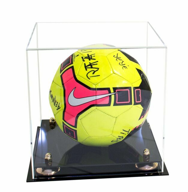 Clear Acrylic Full Size Soccer Ball Display Case With Gold Risers (a027