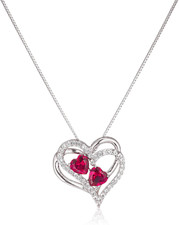 Sterling Silver Created Ruby and White Sapphire Double Heart Pendant Necklace, 1