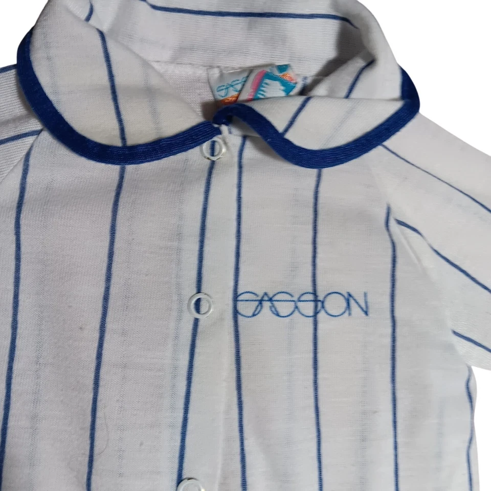 Pijama de Colección Años 80 Sasson Bebé Infante Rayas para Dormir 12-18m Pies a Presión Foto 3 de 4