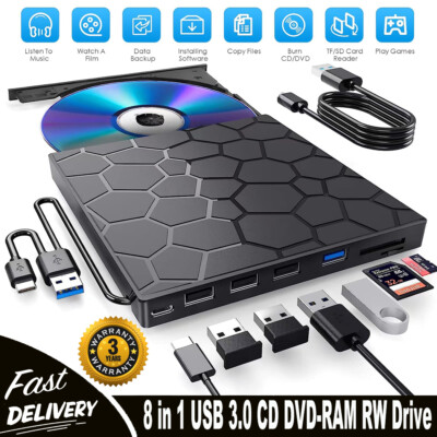 Slim External CD DVD Drive USB 3.0 Disc Player Burner Writer For Laptop PC Mac