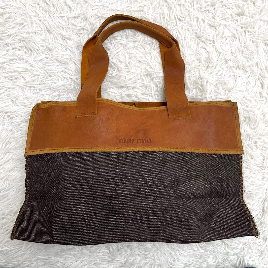 VINTAGE MIU MIU archive Black Brown Denim Suede Tote bag VINTAGE MIU MIU archive Black Brown Denim Suede Tote bag