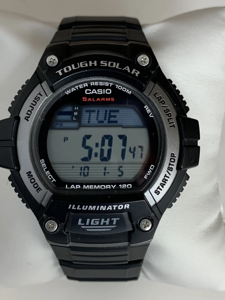 Casio Tough Solar W S220 Mod. 3271 Black Mens Digital Watch 5 Alarms 120 Lap Mem