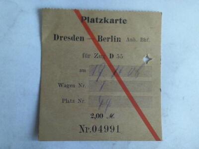 Platzkarte Dresden-Berlin Anh. Bhf für Zug D 55 am 19.11.06 Wagen Nr. 1 Platz Nr