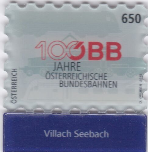 Jubiläumsmarke 100 Jahre ÖBB Bahnhof Villach Seebach Postfrisch ** - Foto 1 di 2