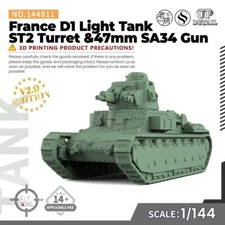 1/144 Military Model Kit France D1 Light Tank ST2 Turret &47mm SA34 Gun