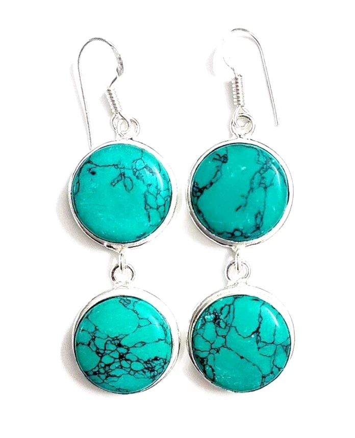 Santa Rosa Türkis Edelstein 925 Sterling Silber Handarbeit Schmuck Ohrringe - Bild 3 von 4
