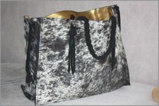 Sac Cabas Vintage Fourrure Rase Poils Animal Gris Noir Blanc TBE