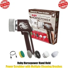 Ruby Horsepower Hand Held Power Scrubber with Multiple Cleaning Brushes