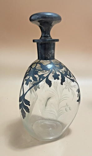 Vintage Floral Engraved Silver Overlay Pinch Decanter - Picture 8 of 15