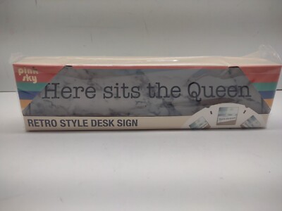 Retro Style Desk Sign Here Sits The Queen 8-inch Long Marble-Style Design Office