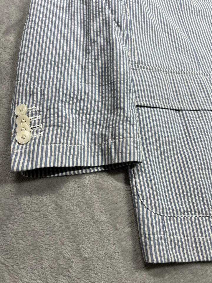 Blazer Cremieux Classics Seersucker Para Hombre L Azul Blanco Rayas Algodón Doble Ventilación Foto 3 de 4