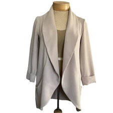 Carolina Belle Women's Tan Beige Extra Small XS Blazer Open Front Draped Lapel