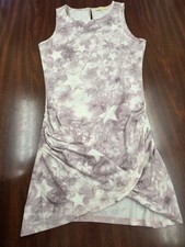 NWOT Promesa Star Print Dresss S Mauve White Sleeveless Ruched Mini Soft Grunge