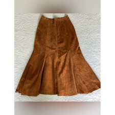 Vintage Cedars Suede Leather Midi Skirt Cognac Western Boho Size 10