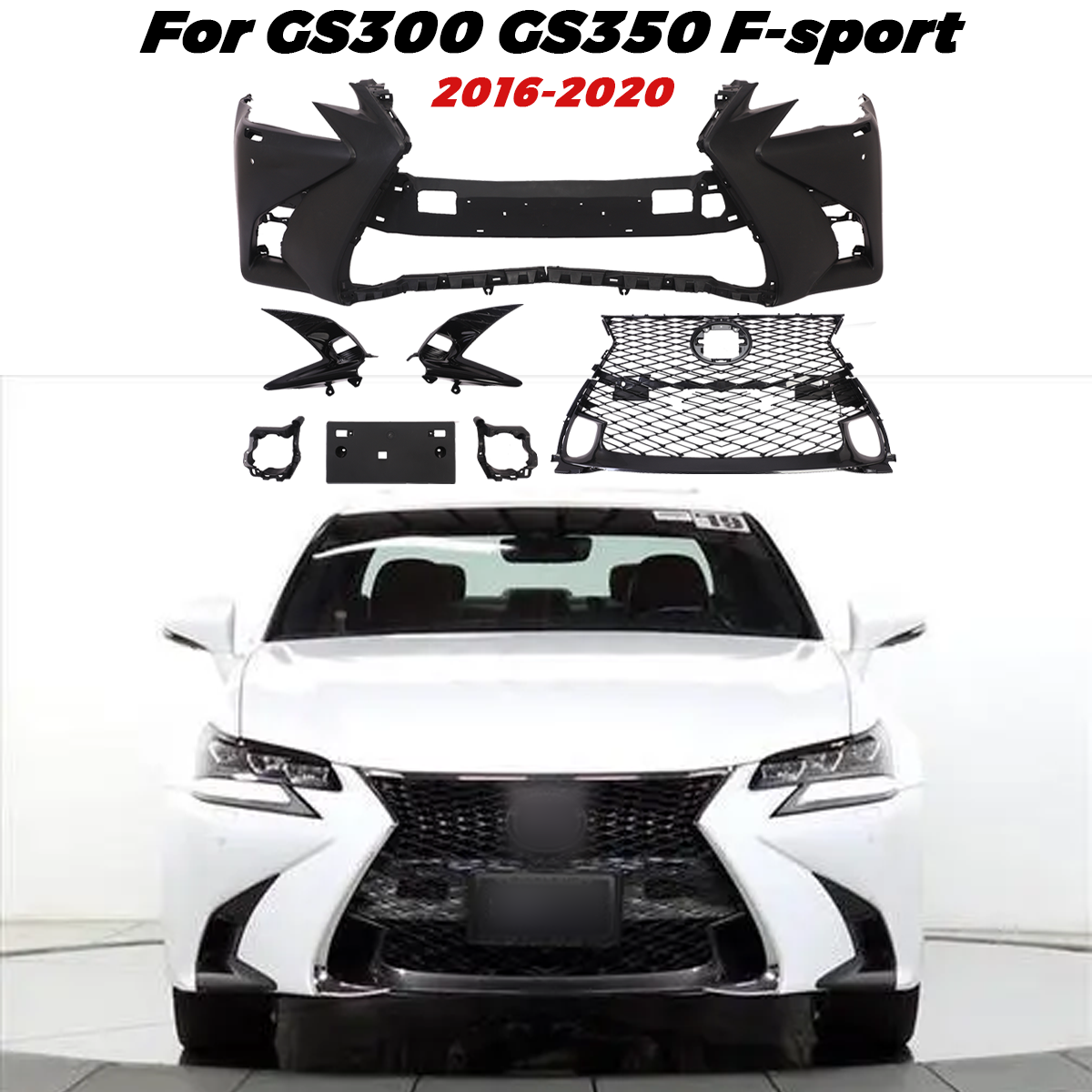 For 16-20 Lexus GS300 GS350 GS450H F-sport Complete Front Bumper Cover Grill Kit