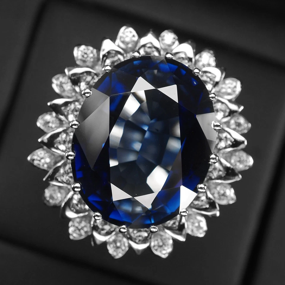 Opulenti anelli fatti a mano in argento sterling 925 zaffiro blu reale... - Immagine 2 di 4