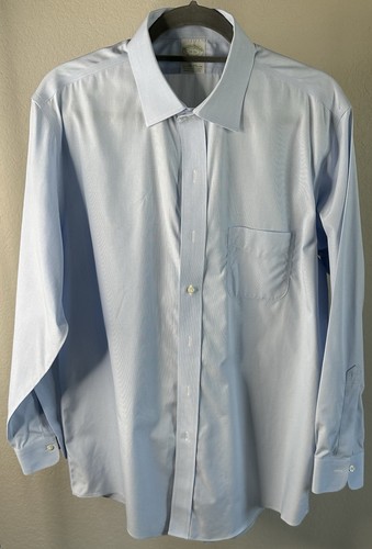 Brooks Brothers Shirt Mens 17-33 Blue Milano Button Up Non-Iron Casual Stretch - Picture 2 of 13