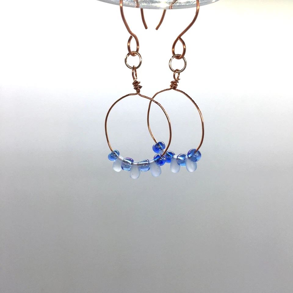 手工铜戒指蓝色耳环波西米亚复古节日 — 第 2/4 张图片