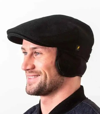 Hatman of Ireland Donegal Tweed Cap mit Ohrenklappen - Schwarz Tweed -...