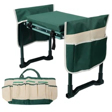 Garden Kneeler and Seat Bench with 2 Free Tool Pouch, Foldable Stool Green