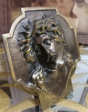 DE COLECCIÓN CABEZA DE JESUCRISTO CORONA DE TRONOS PLACA DE BRONCE FUNDIDO AUTOPORTANTE INCREÍBLE