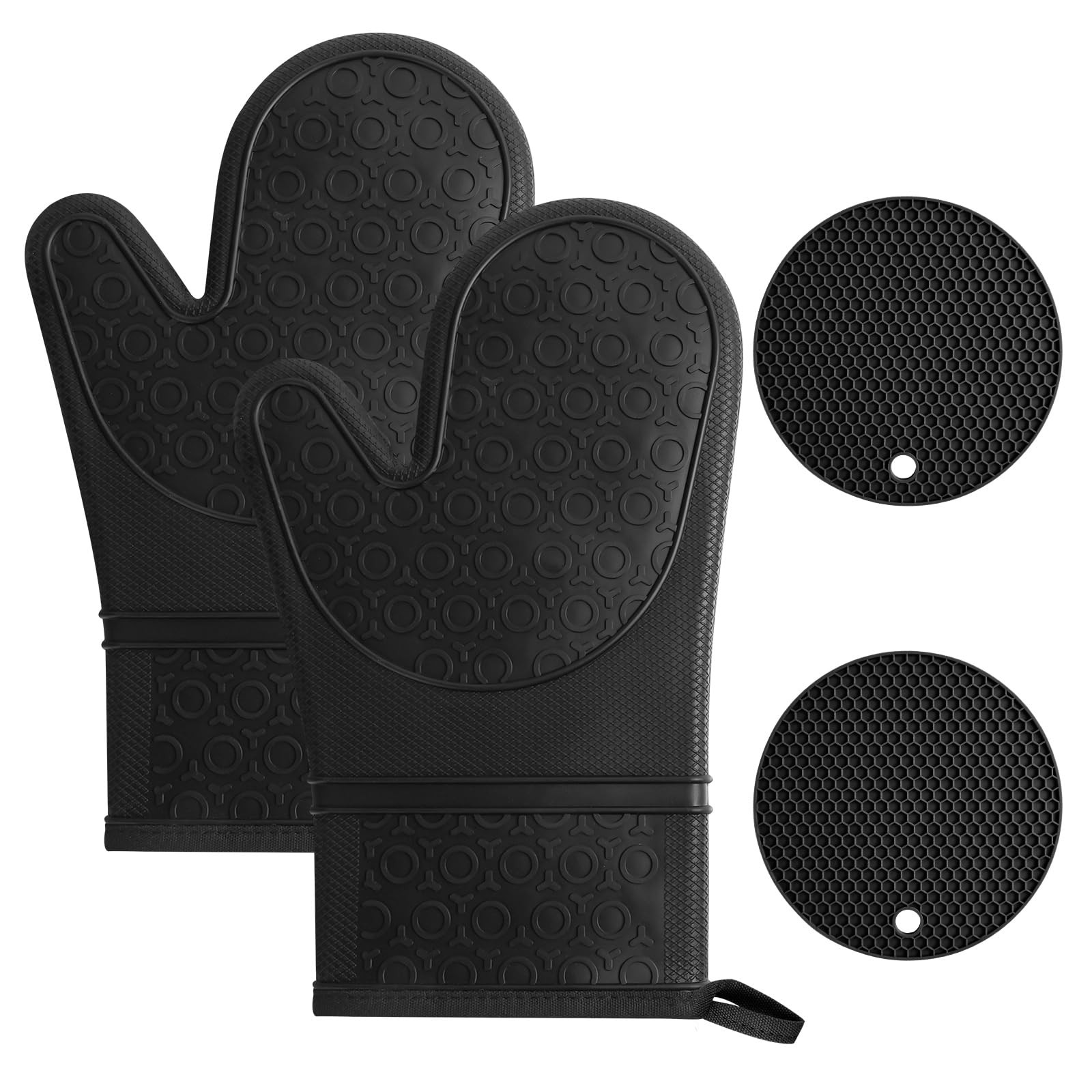 Gants de four résistant à la chaleur en silicone antidérapant avec maniques assorties