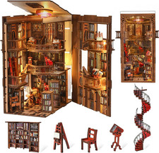 Book Nook Kit, DIY Miniature Dollhouse Booknook Kit, 3D Wooden Puzzle Bookend Bo