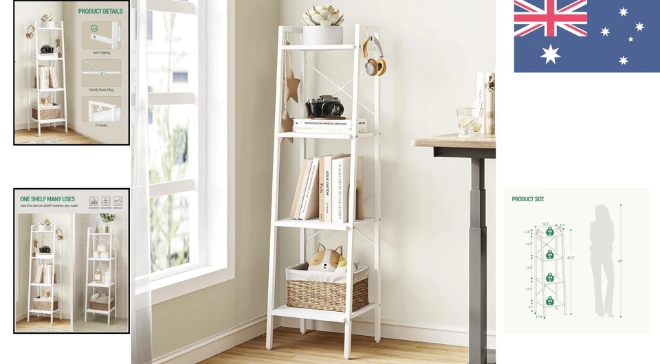Sturdy White Ladder Shelf - 4-Tier Freestanding Display with Adjustable Feet - image 2 of 4