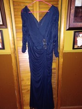 Adrianna Papell Plus-Size Three-Quarter Sleeve Ruched Gown Sz 14 Shapphire Blue