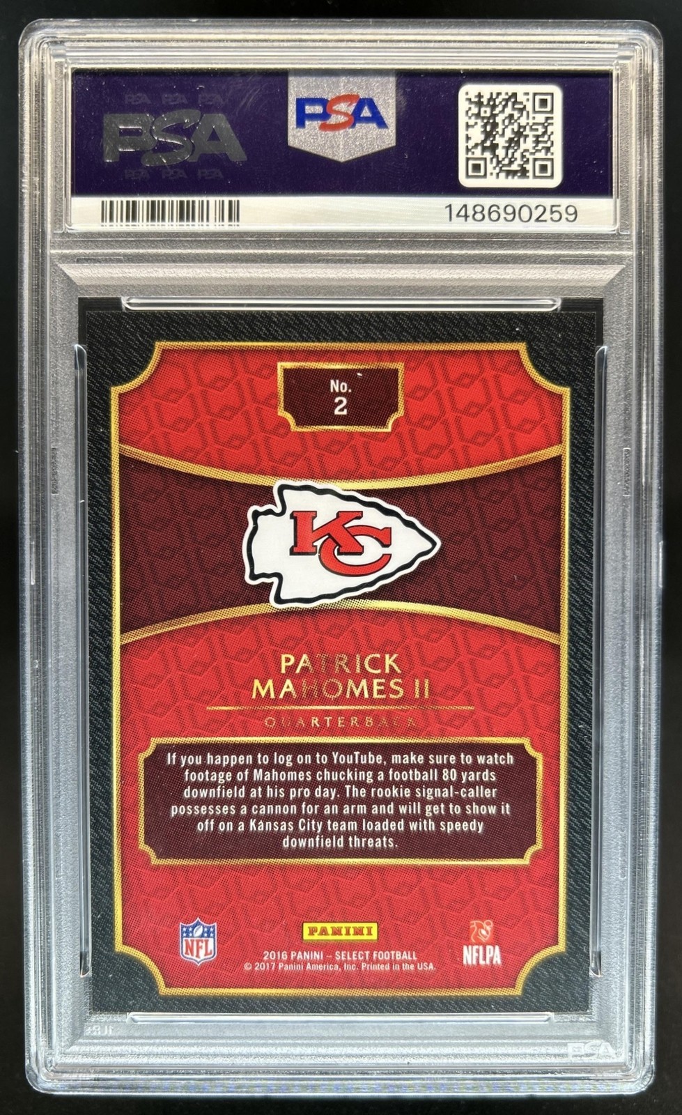 2016 Panini Select Patrick Mahomes II 2017 XRC Prizm Exchange RC Rookie #2 PSA 9 view 2