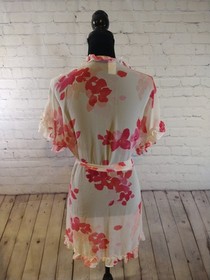 NWOT pink & red floral IN BLOOM sheer nighty SEXY belted robe - SIZE MED