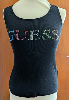 GUESS SMART Damen Trägertop Tanktop schwarz Gr. S Organic Cotton Strass-Logo