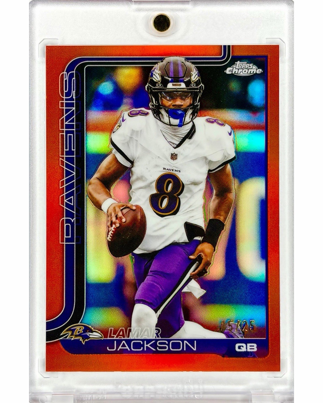 2025 Topps Chrome #24 Lamar Jackson Orange Refractor #5/25!
