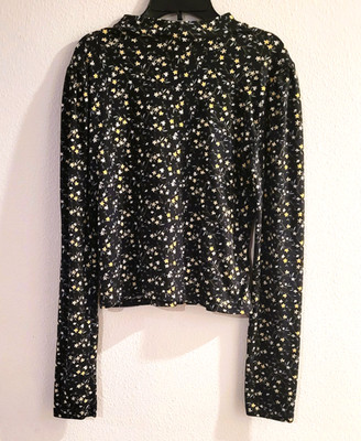 Bloomfield Women s Long-Sleeve Floral Top Blk with Yellow & White Flower Size L