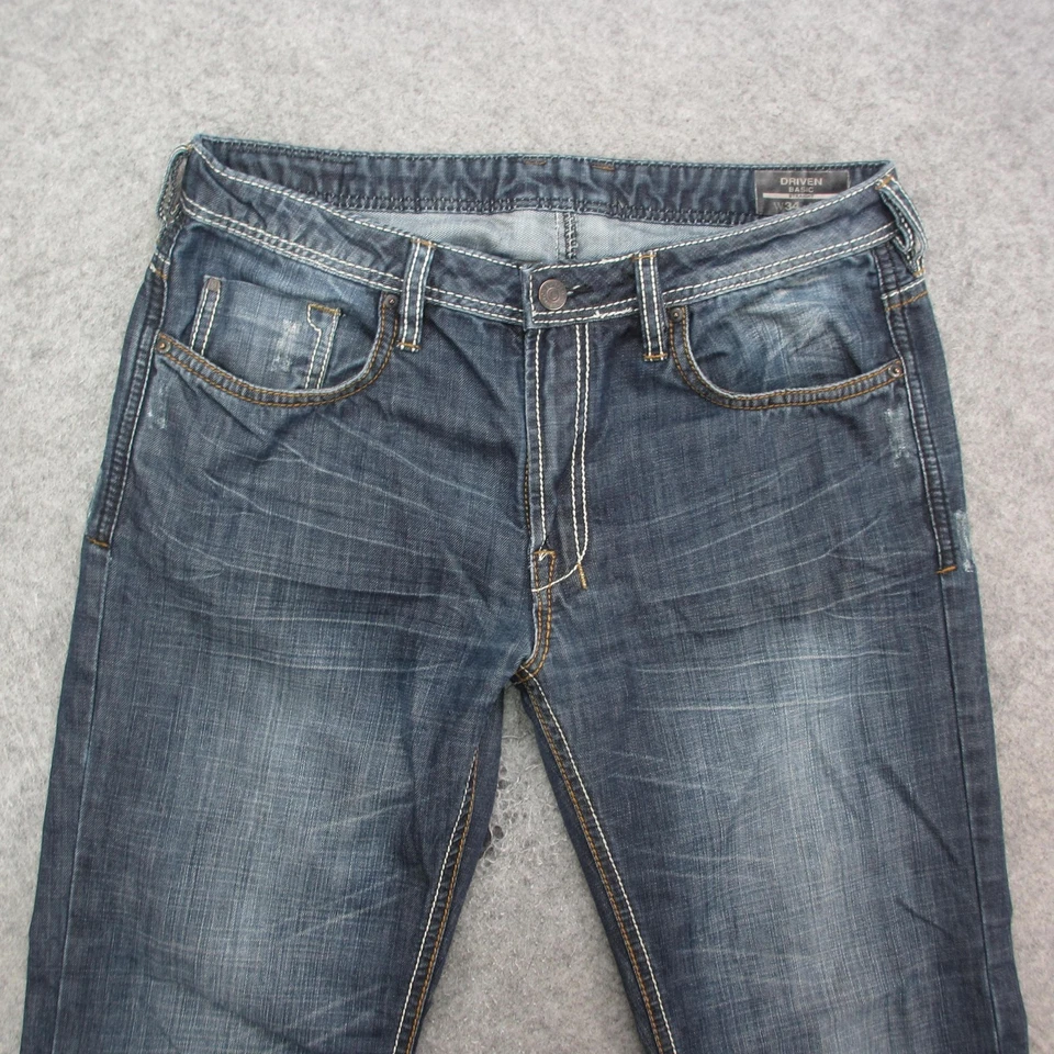 Pantalones de mezclilla Buffalo David Bitton para hombre 34x30 azul conducidos básicos de pierna recta desteñidos Foto 2 de 4