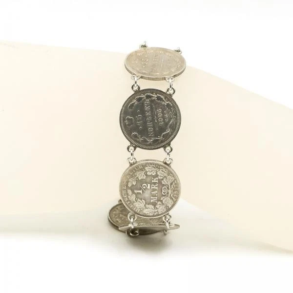 Armband Münzarmband in 900 Silber mit Münzen Russland Deutschland 20 cm top! - Bild 2 von 4