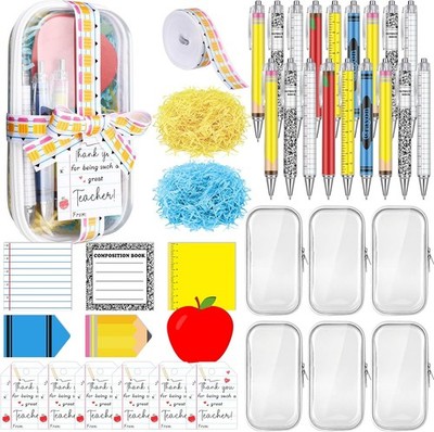 6 Sets/75 Pcs End of Year Teacher Gifts Bulk Set Clear Hard Case Zipper Pouch