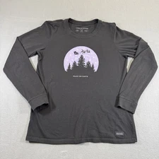 Life is Good Women’s Crusher Long Sleeve Shirt Peace on Earth Santa M Gray
