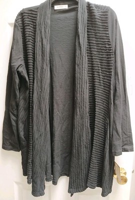 Jess & Jane M57 JET Black Textured Open Front Cardigan XL USACotton Lagenlook$94