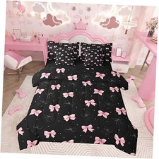 Cute Bowknot 7 Piece Bedding Set Size Pink Ribbon Bow for Queen Black Pink Red