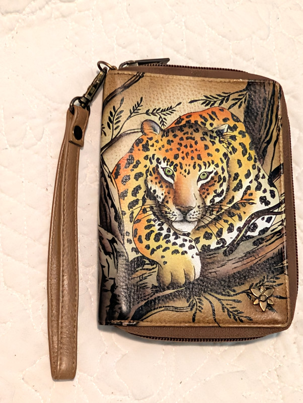 Anuschka African Leopard Hand Painted Organizer Passport Wallet