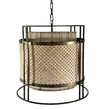 Brutalist Drum Chandelier with Rattan Shade Fab Urban Modern