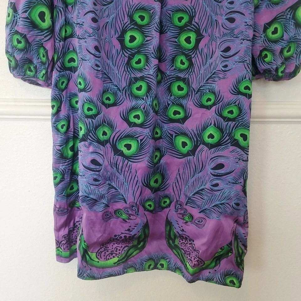 Vestido túnica Custo Barcelona diseño pavo real para mujer talla 1 púrpura verde seda Foto 3 de 4