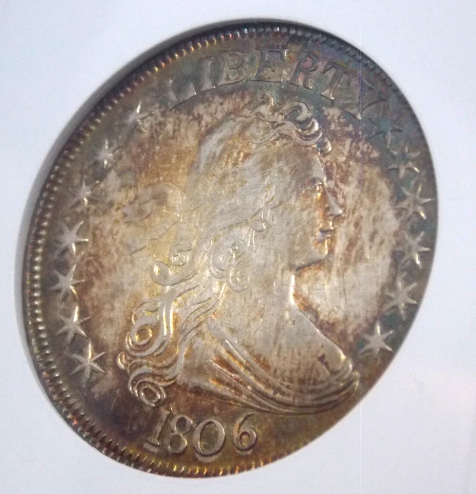 1806 Draped BUST Half Dollar Pointed 6 Stem 50c ANACS EF40 #213 XF *SOAP BOX* - Image 3 of 4