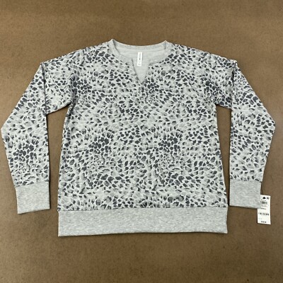 Ideology Women's Size Small Gray Whisper Printed Split Neck Long Sleeve Top NWT