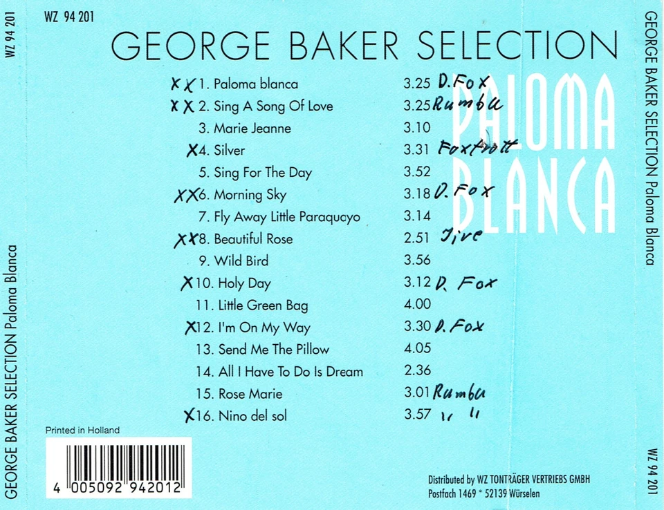 (CD) George Baker Selection – Paloma Blanca - Morning Sky, Holy Day, Silver - Bild 2 von 2